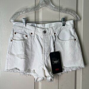 Levis 501 White Denim Distressed Shorts